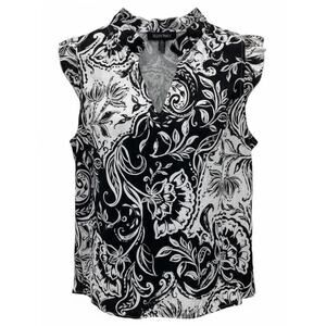 NWT | Ellen Tracy Black Batik Floral Sleeveless Shirt | Women's M